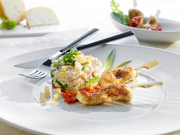 Rezept Rucola-Graupensalat mit Curry Haehnchen