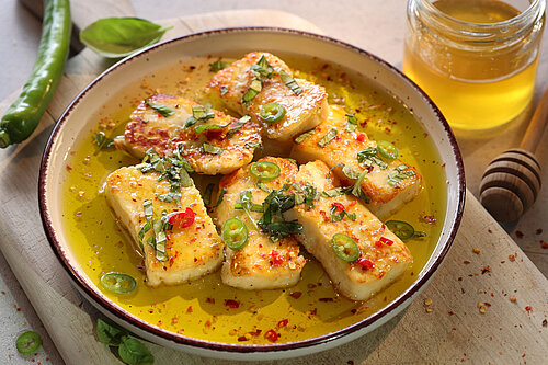 Halloumi gebacken überbackener Hallouni