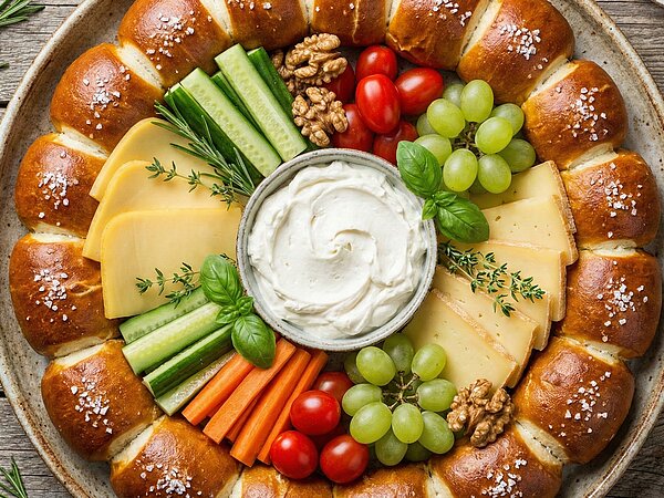 Laugenkranz mit Käse Laugengebäck Käsestücke