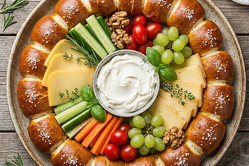 Laugenkranz mit Käse Laugengebäck Käsestücke