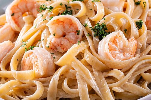 nudeln shrimps käse Gouda