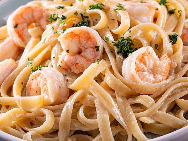 nudeln shrimps käse Gouda